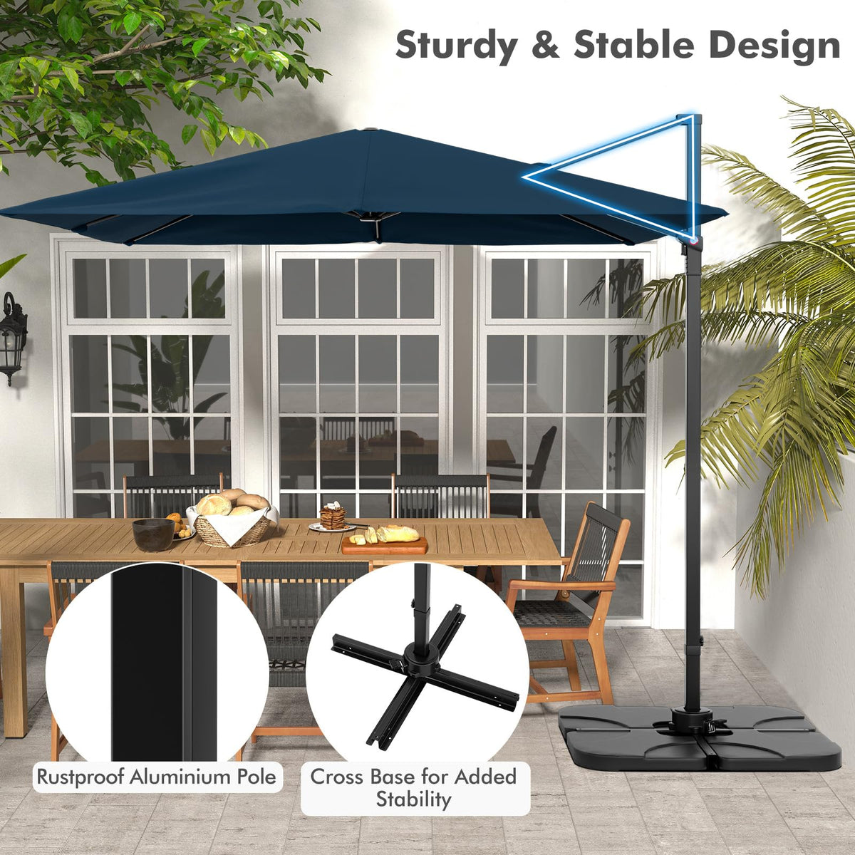 9.5 FT Square Cantilever Patio Umbrella with Cross Base F19416