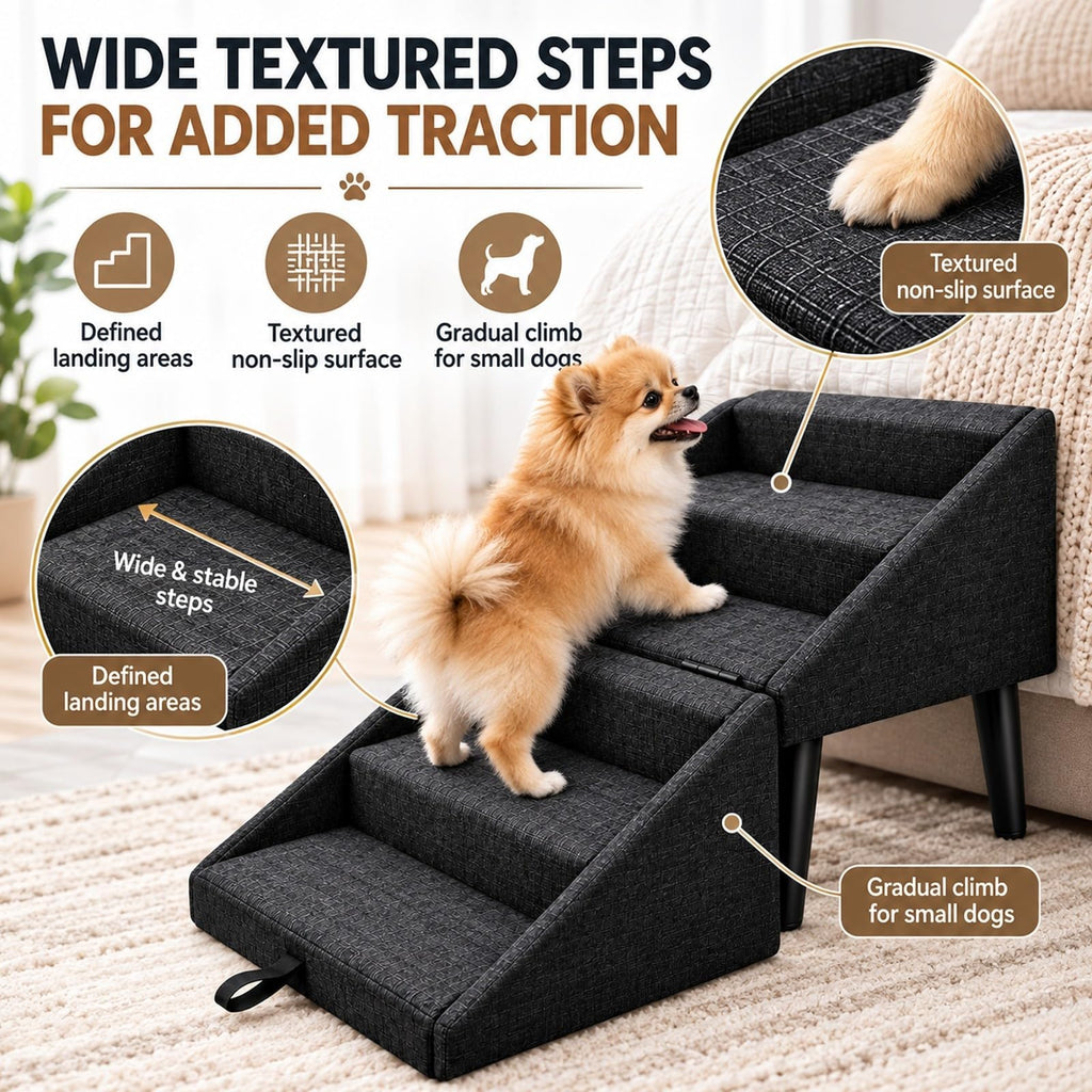 Foldable Dog Stairs Ottoman 2 in 1 Storage Pet Steps N96788