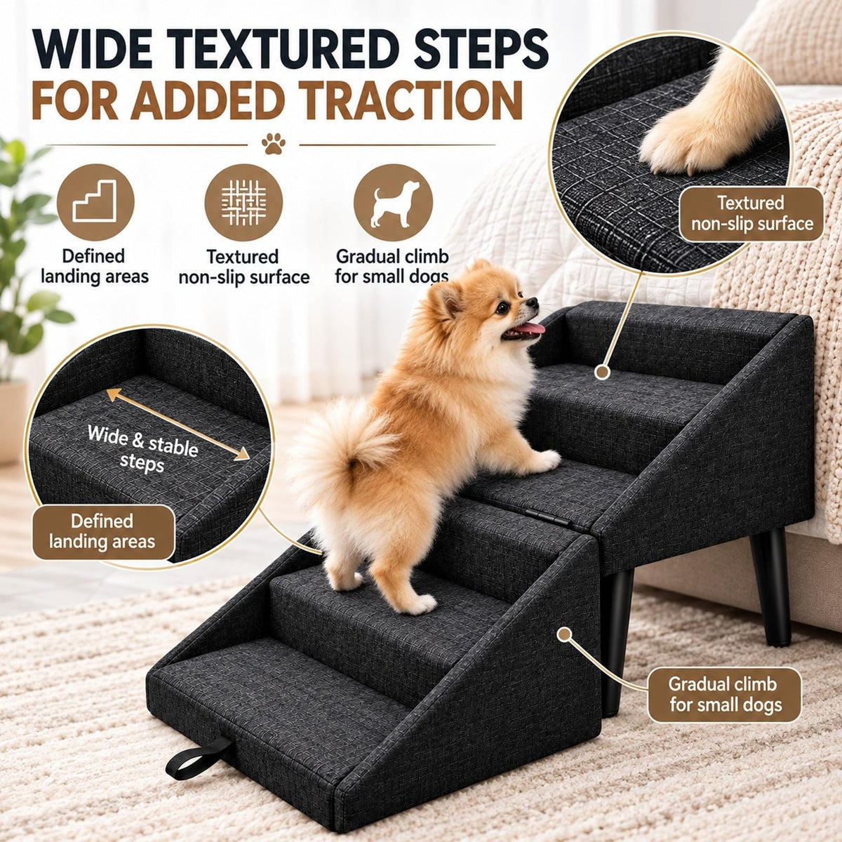 Foldable Dog Stairs Ottoman 2 in 1 Storage Pet Steps N96788