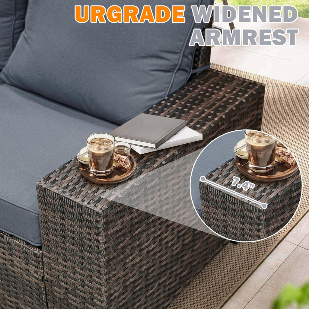 5 Pieces Wicker PE Rattan Patio Furniture Set with Cushion & Coffee Table, Grey P28874