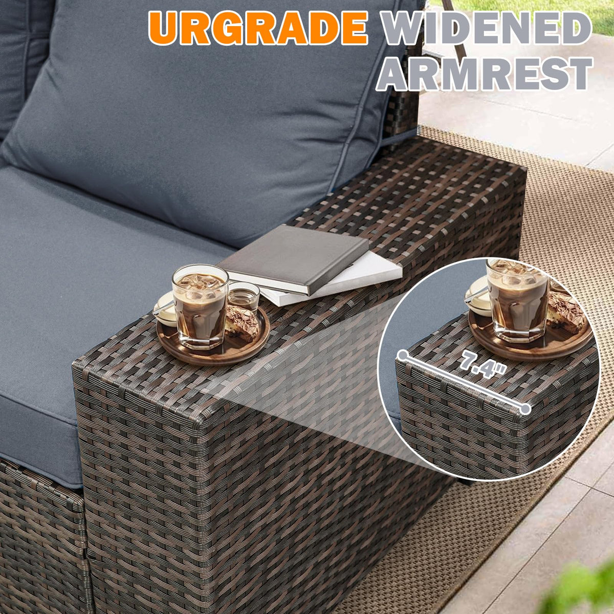 5 Pieces Wicker PE Rattan Patio Furniture Set with Cushion & Coffee Table, Grey P28874