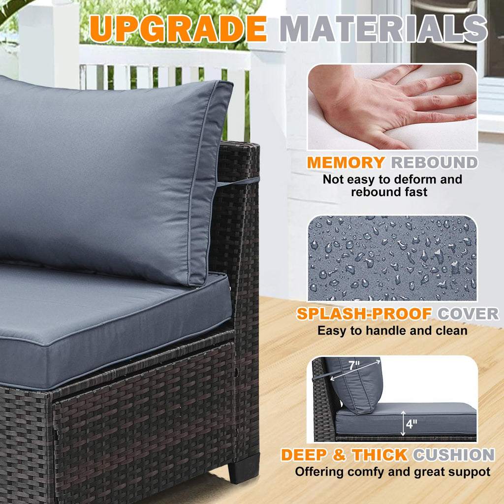5 Pieces Wicker PE Rattan Patio Furniture Set with Cushion & Coffee Table, Grey P28874
