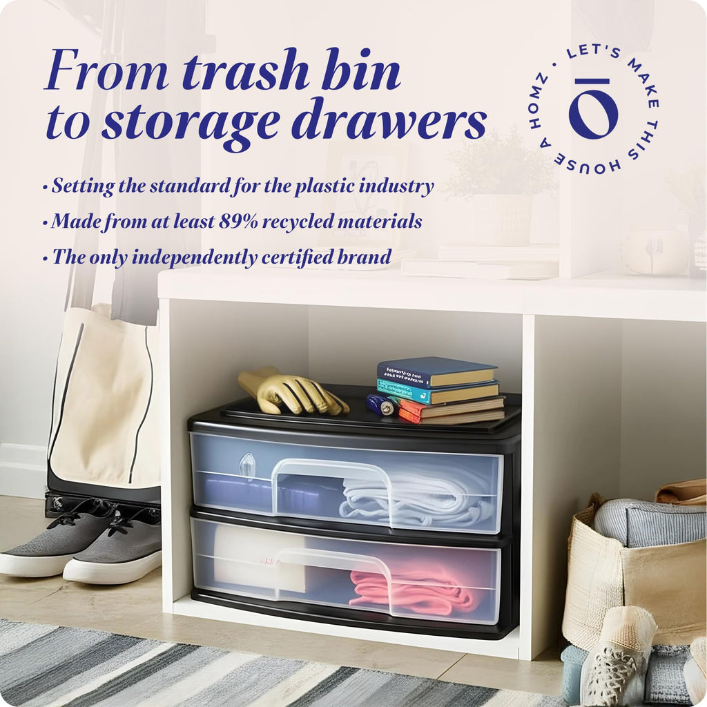 2-Tier Black Storage Drawer Tower, 2 Pack T847