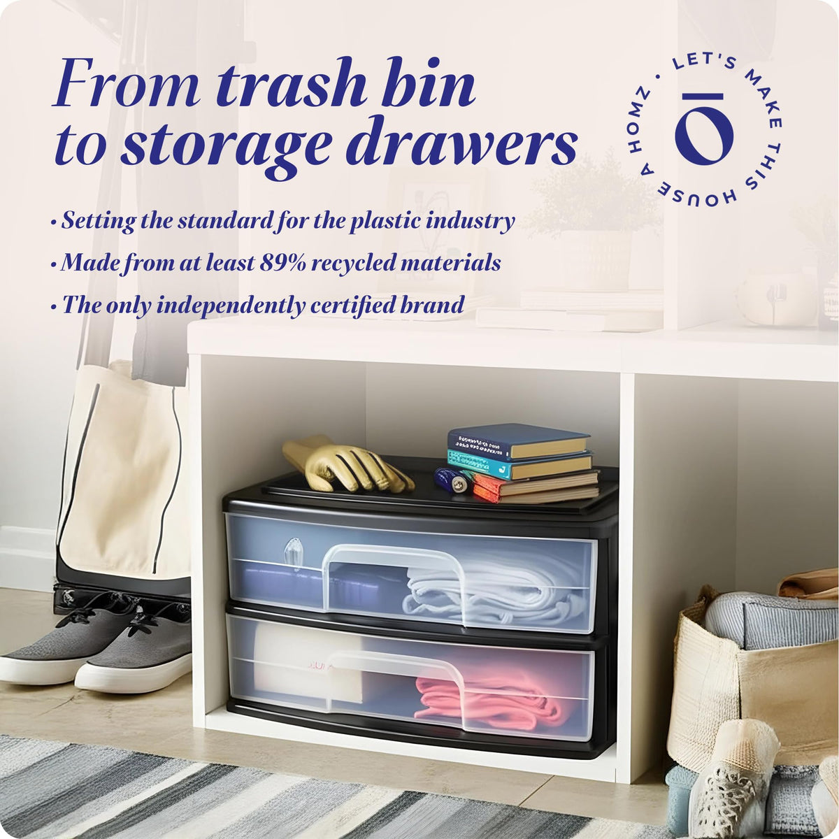 2-Tier Black Storage Drawer Tower, 2 Pack T847