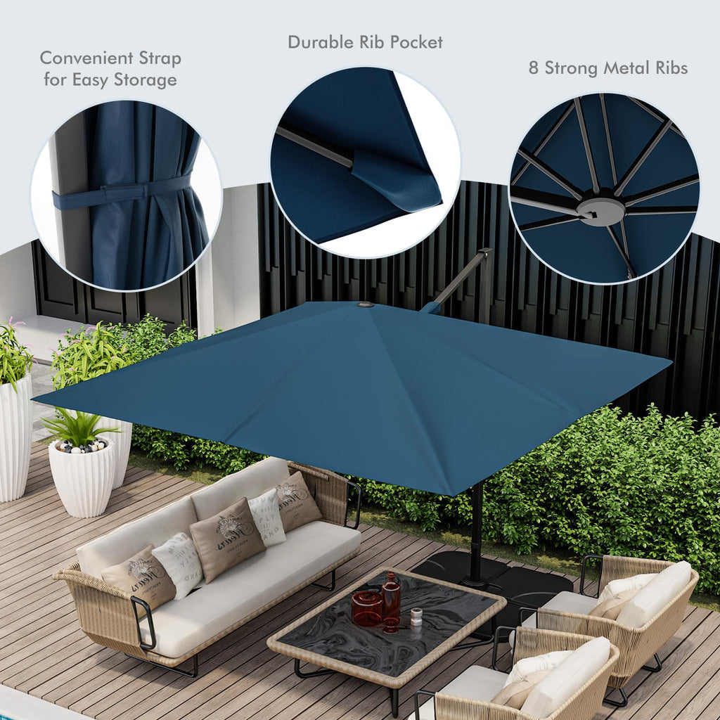 9.5 FT Square Cantilever Patio Umbrella with Cross Base F19416