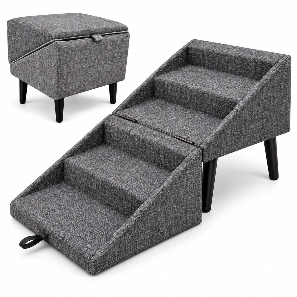 Foldable Dog Stairs Ottoman 2 in 1 Storage Pet Steps N96788