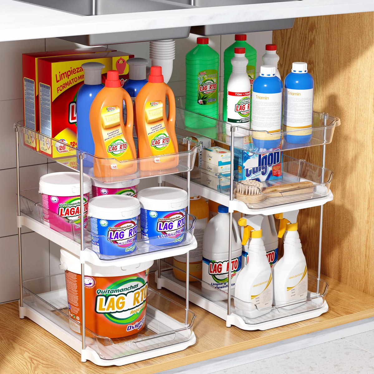 2 Sets of 3-Tier Under Sink Organizers and Storage B1679