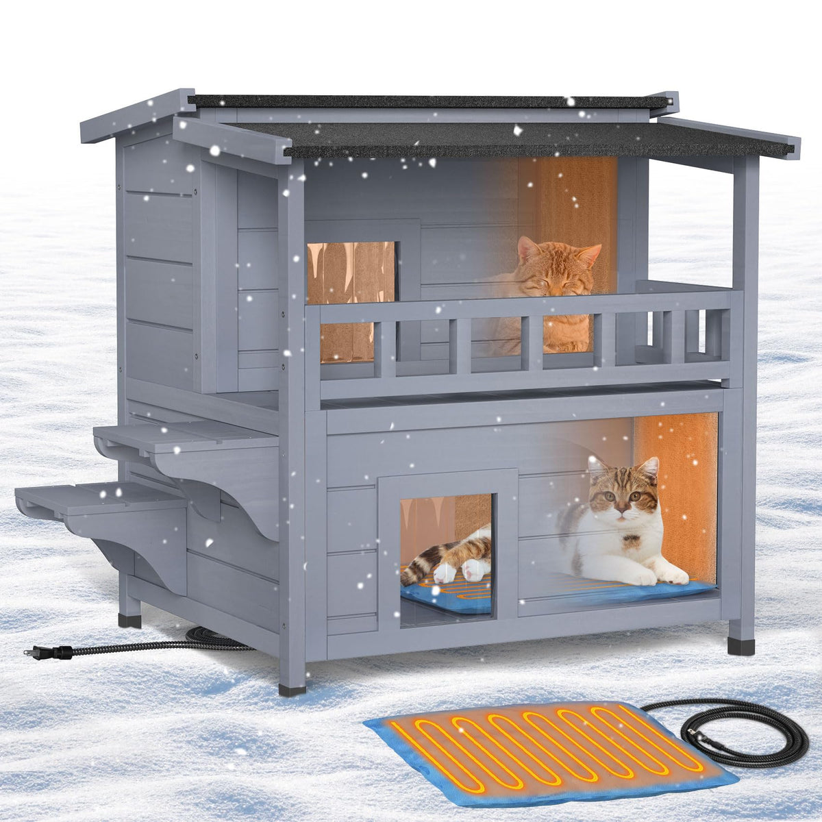 Wooden Heated 2-Story Cat House A186349
