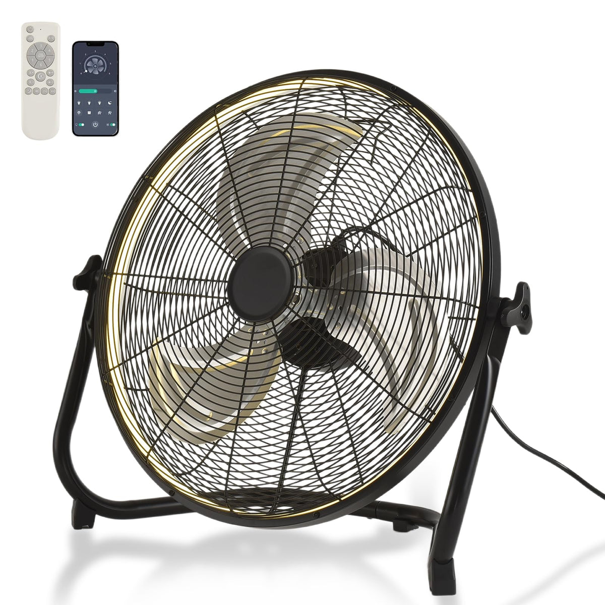 20" High Velocity Metal Floor Fan with Light D45313