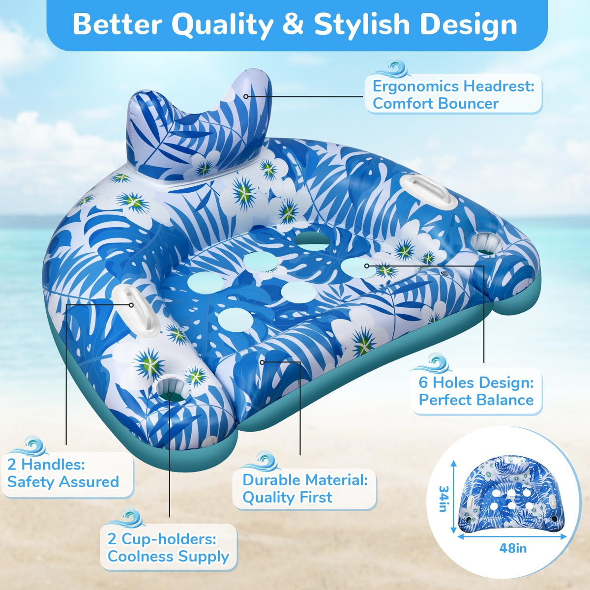 3 Packs Inflatable Pool Floats with Cupholders P1050