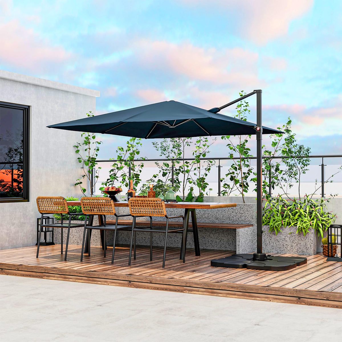 9.5 FT Square Cantilever Patio Umbrella with Cross Base F19416