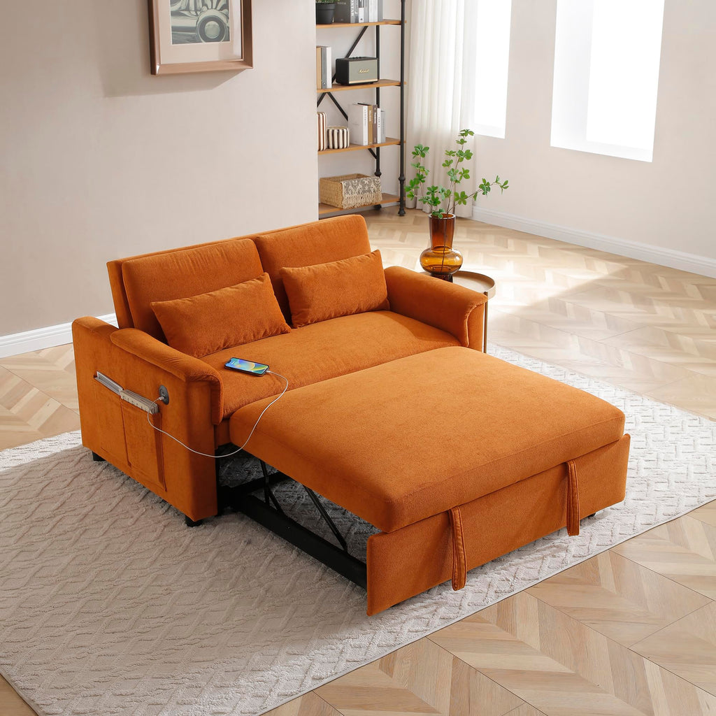 Orange Velvet Sleeper Sofa M499