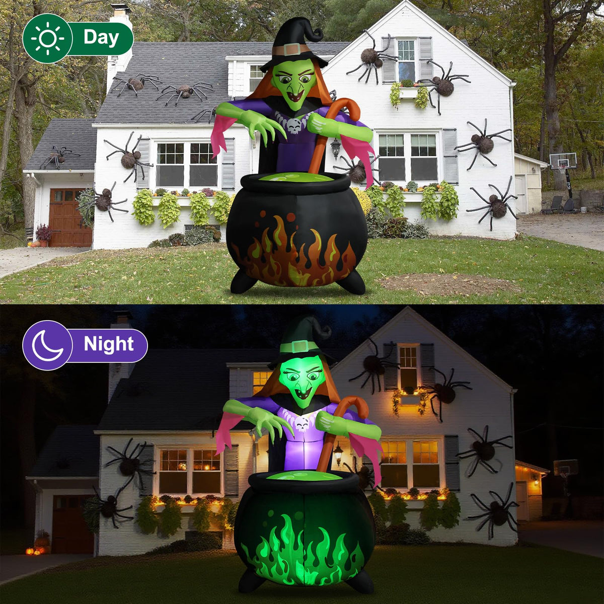8Ft Tall Halloween Inflatable Witch Cauldron with 4 Led Lights O880