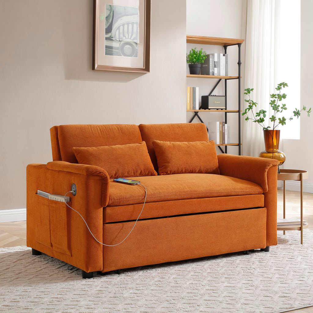 Orange Velvet Sleeper Sofa M499