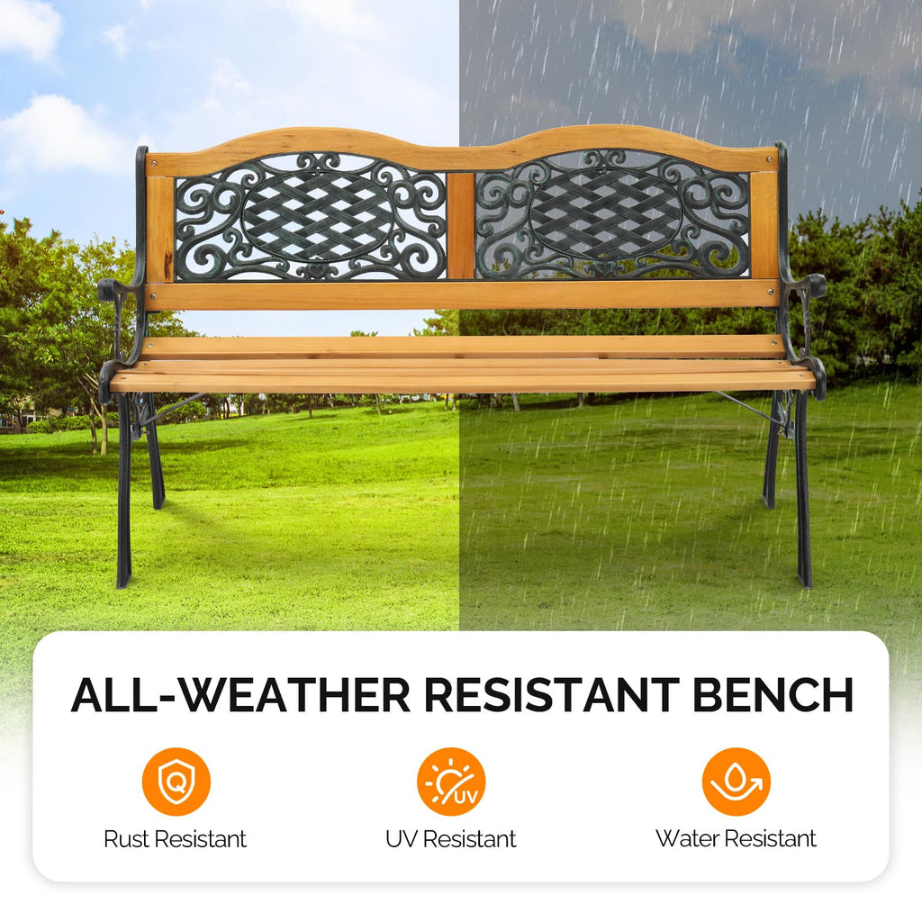 Cast Iron Teak Outdoor Bench 3-Seater E9211
