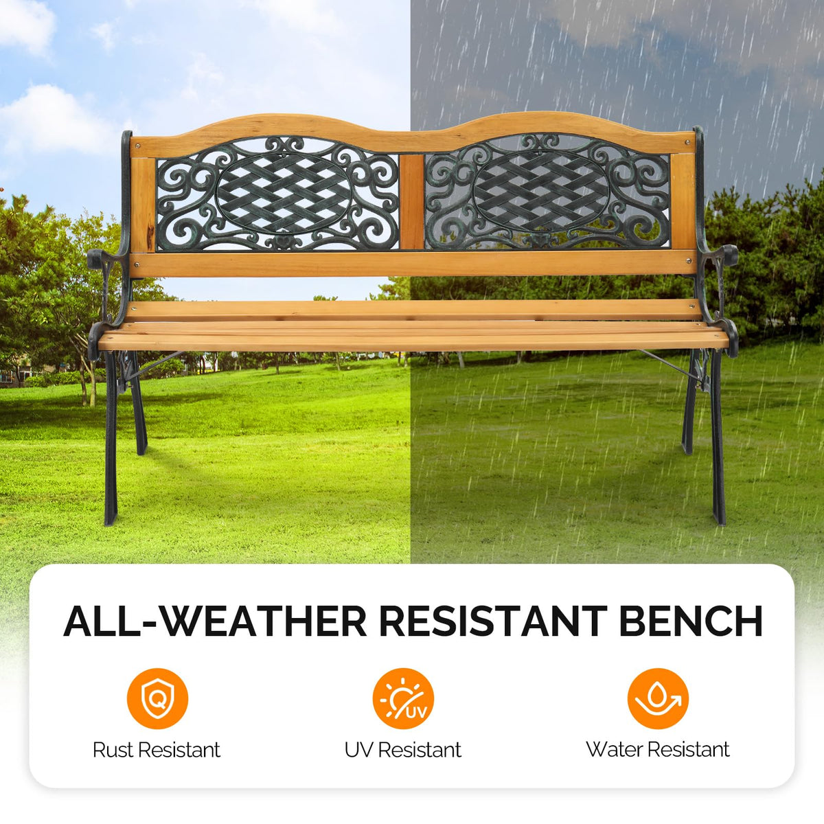 Cast Iron Teak Outdoor Bench 3-Seater E9211