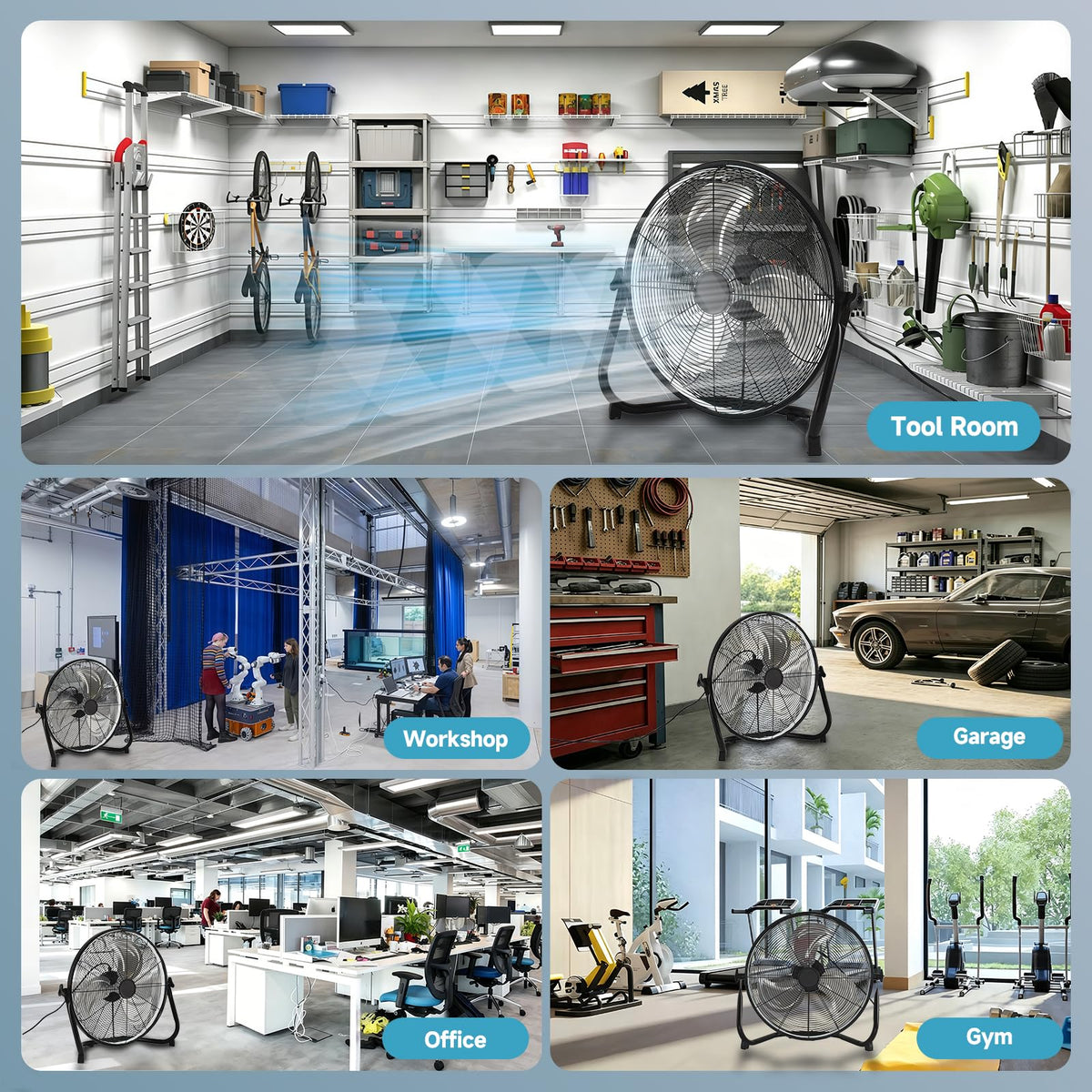 20" High Velocity Metal Floor Fan with Light D45313
