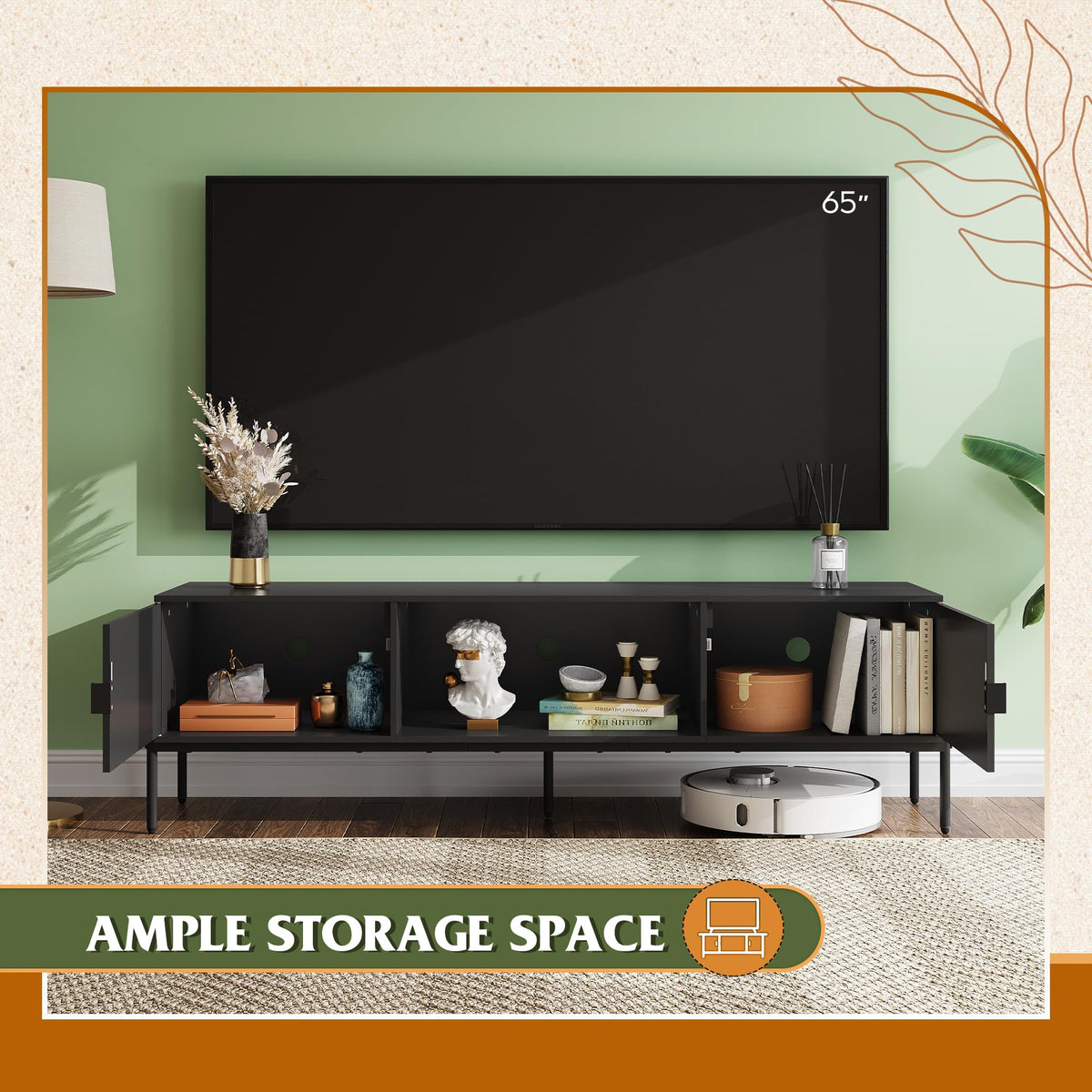 Black TV Stand with Metal Legs D713