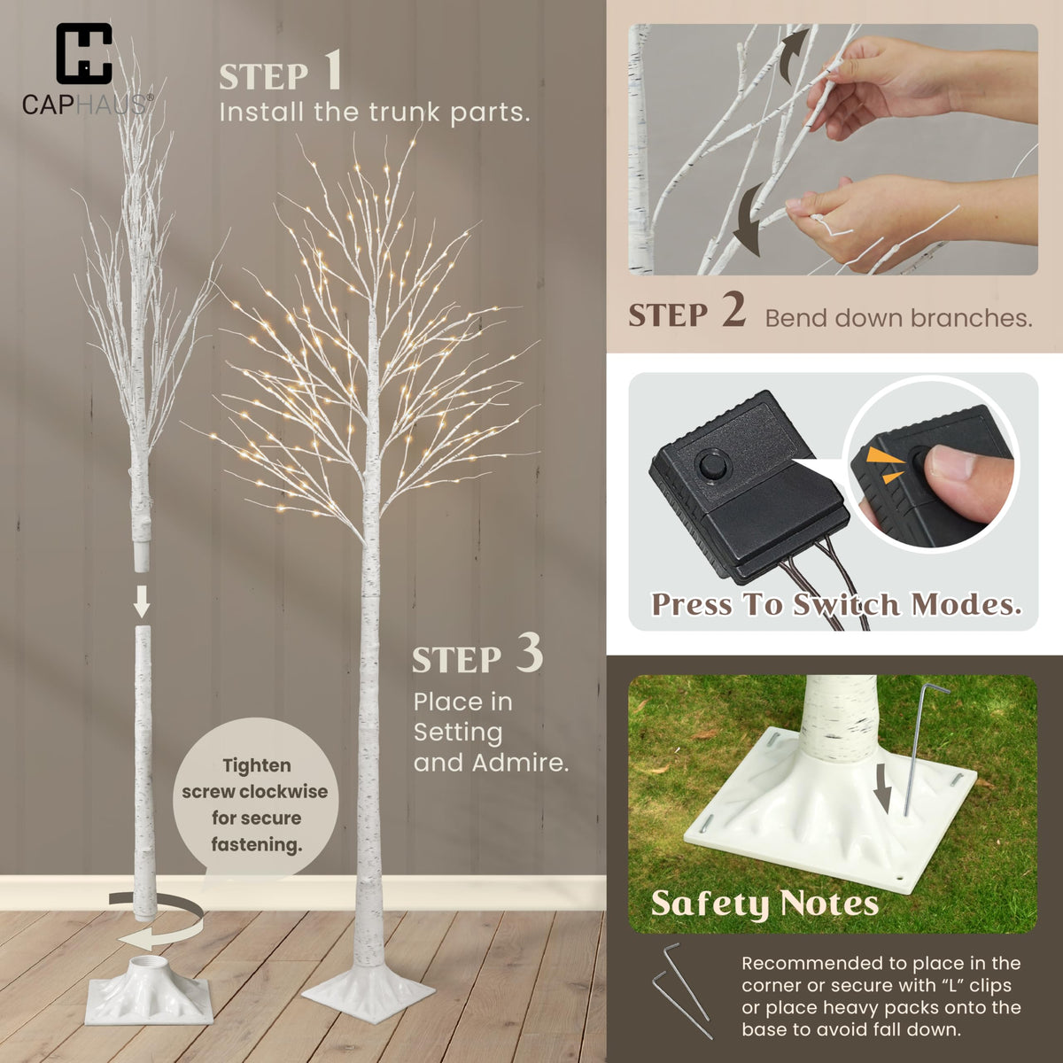 8 Ft White Pre-Lit Birch Tree with 132 Warm White LED L827