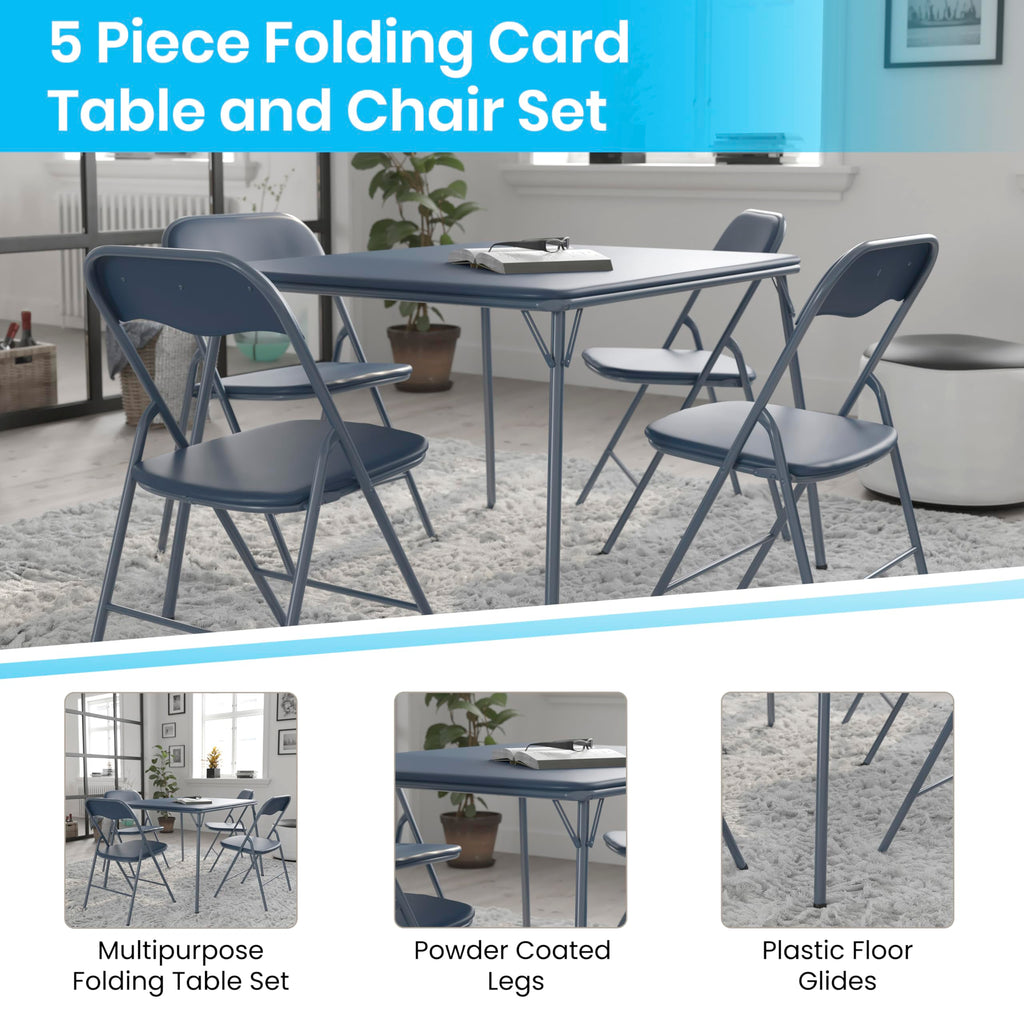 Navy Square Folding Card Table and Chairs Set Z407395