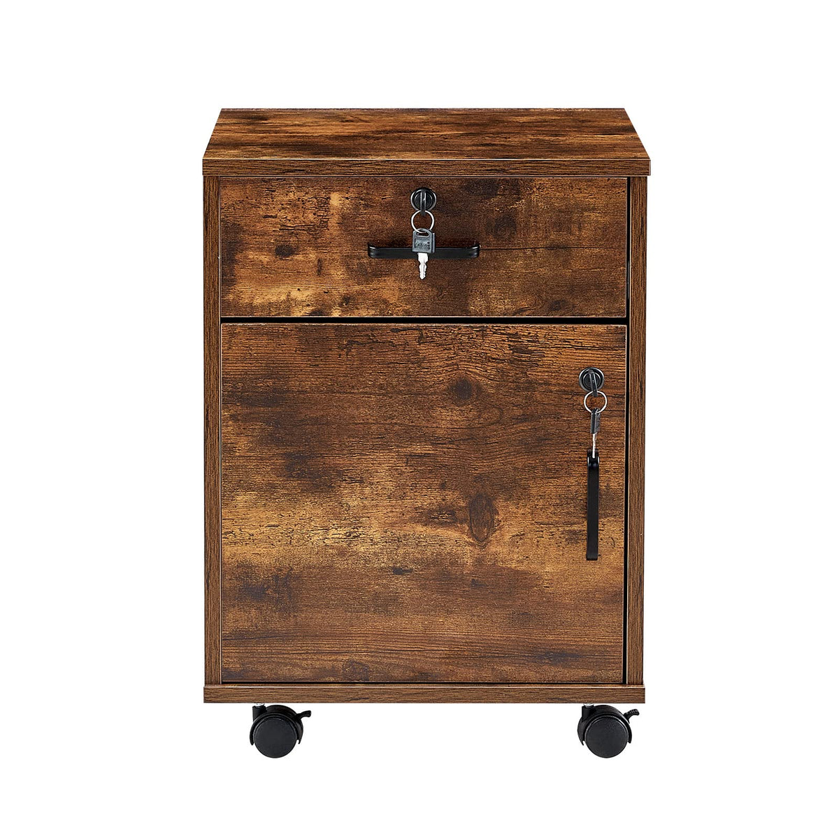 1 Drawer Wood File Cabinet with Lock and Wheels T387