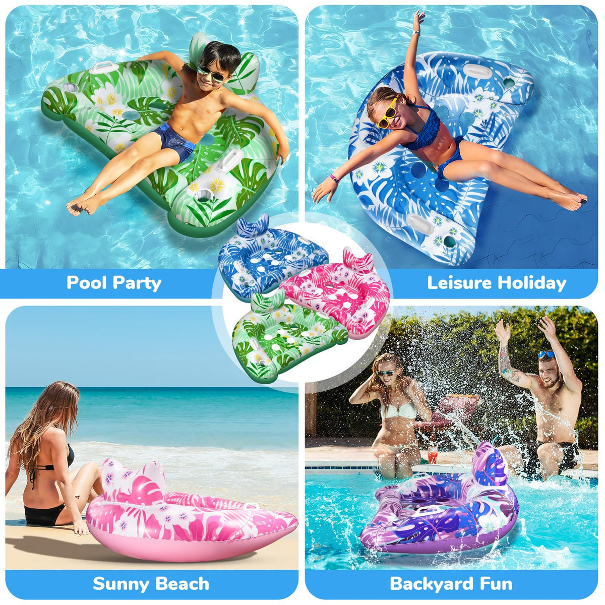 3 Packs Inflatable Pool Floats with Cupholders P1050