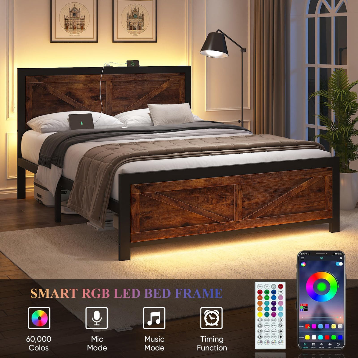 King Size Led Bed Frame with USB Charging Station M2737