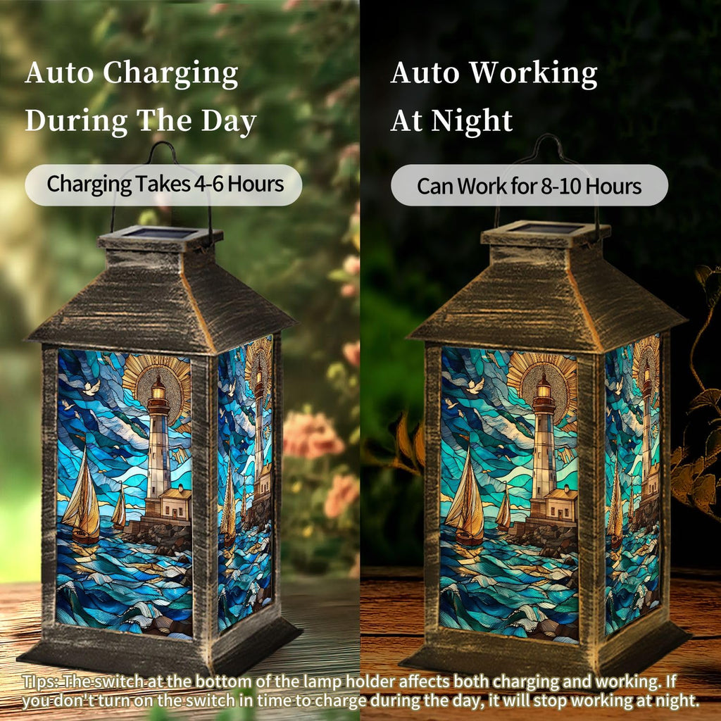 Solar Lantern Stained Glass Outdoor Waterproof Hanging Solar Light U9738