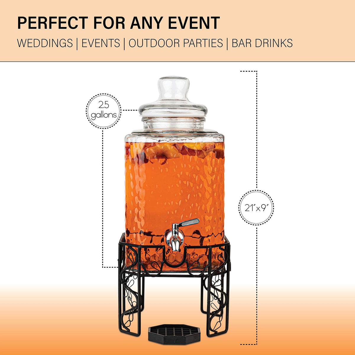 2.5 Gallon Glass Beverage Dispenser with Stainless Steel Spigot B72577