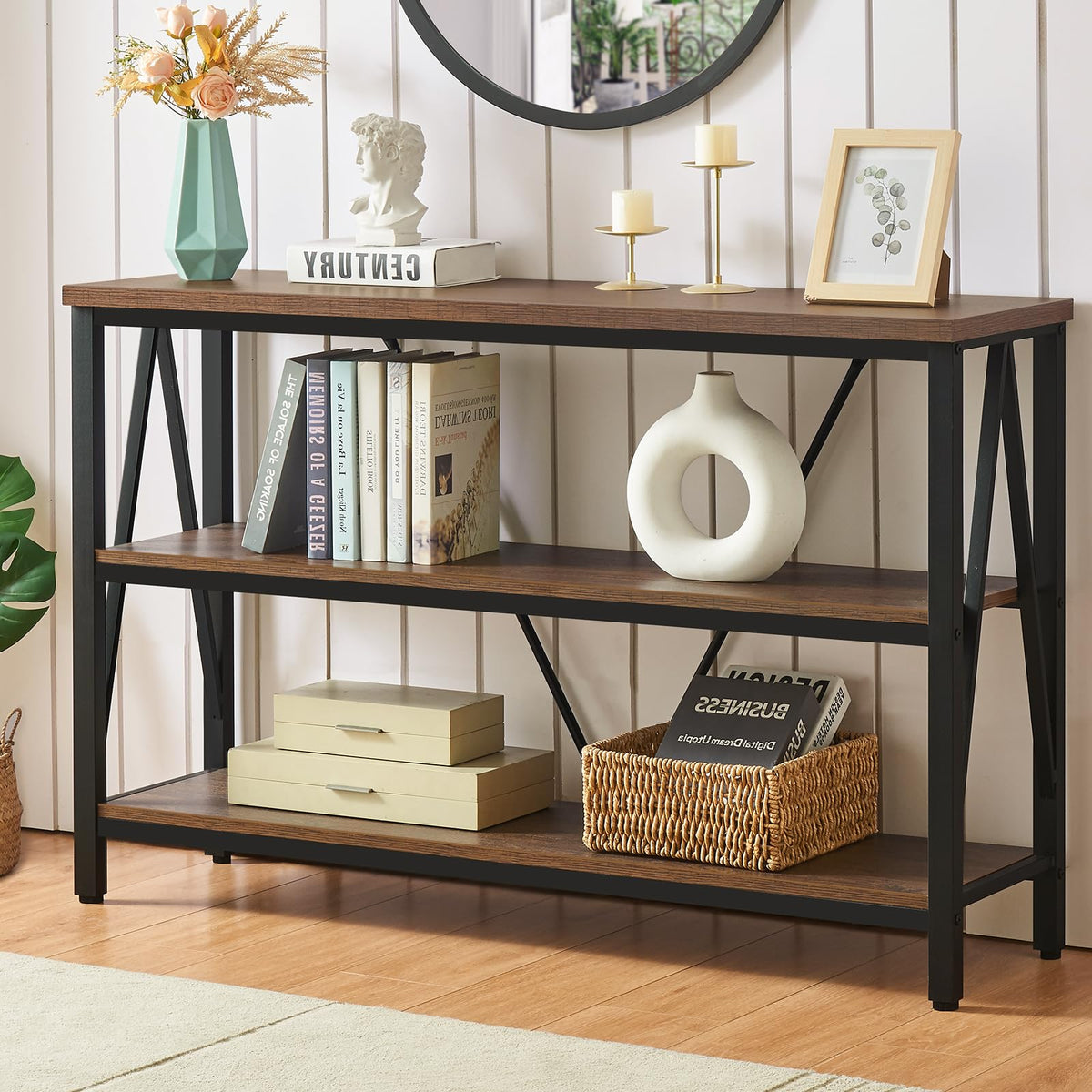 Brown 3 Tier Console Table with Open Shelves F1174
