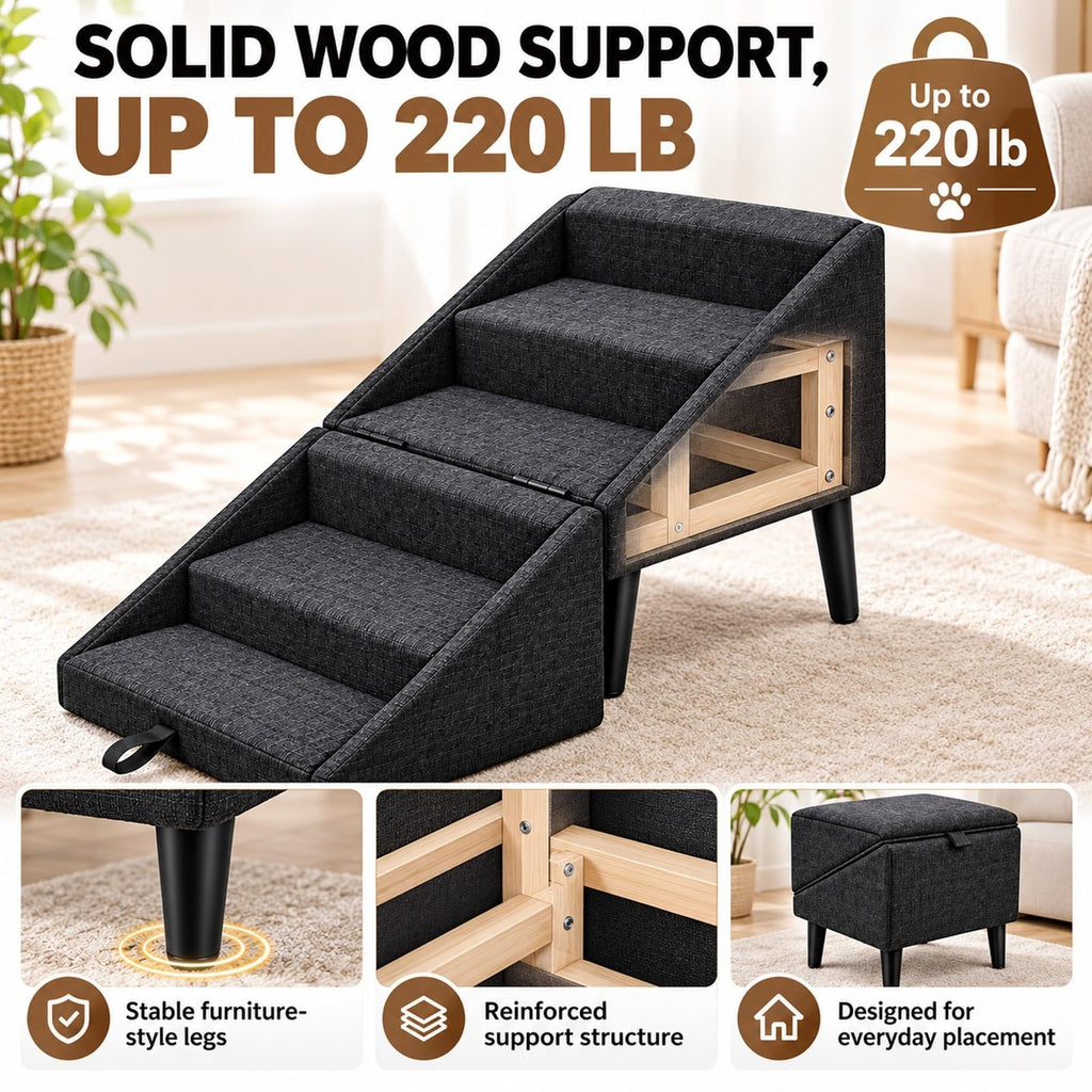 Foldable Dog Stairs Ottoman 2 in 1 Storage Pet Steps N96788