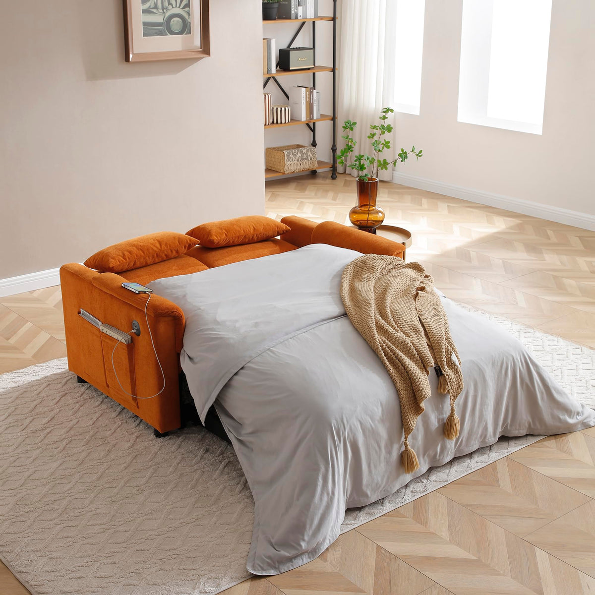Orange Velvet Sleeper Sofa M499