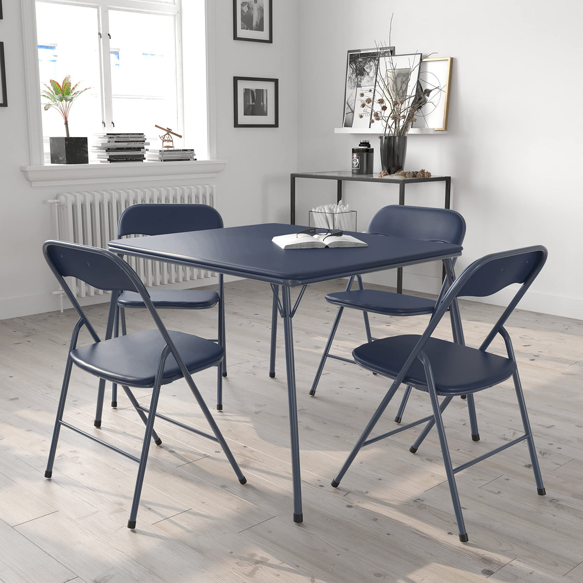 Navy Square Folding Card Table and Chairs Set Z407395