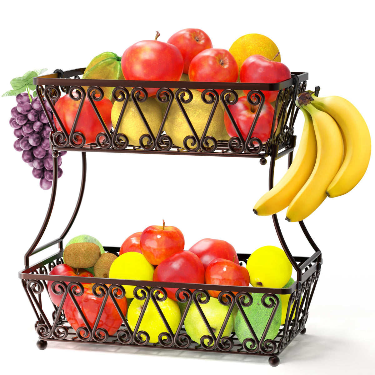 2-Tier Countertop Fruit Basket Bowl Storage L38569