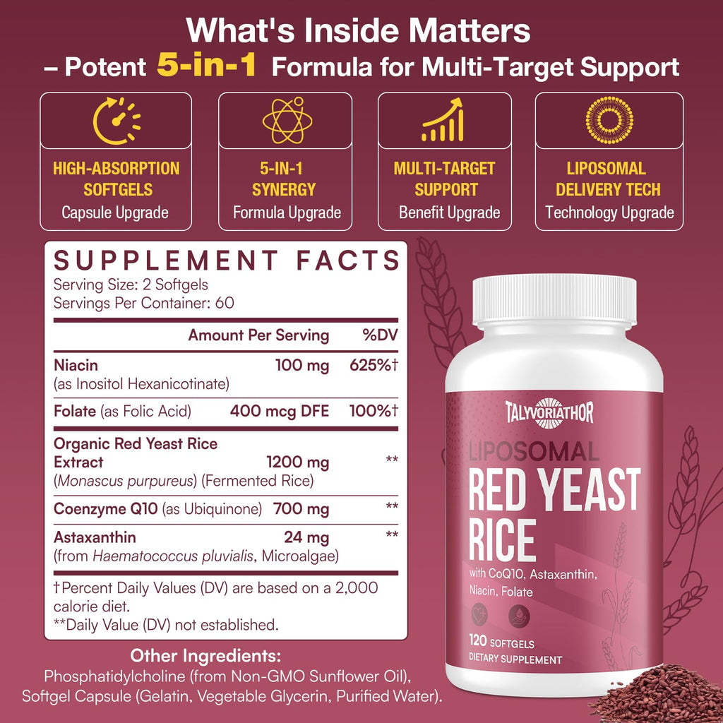 Red Yeast Rice 1200mg CoQ10 Astaxanthin 120 Softgels F559