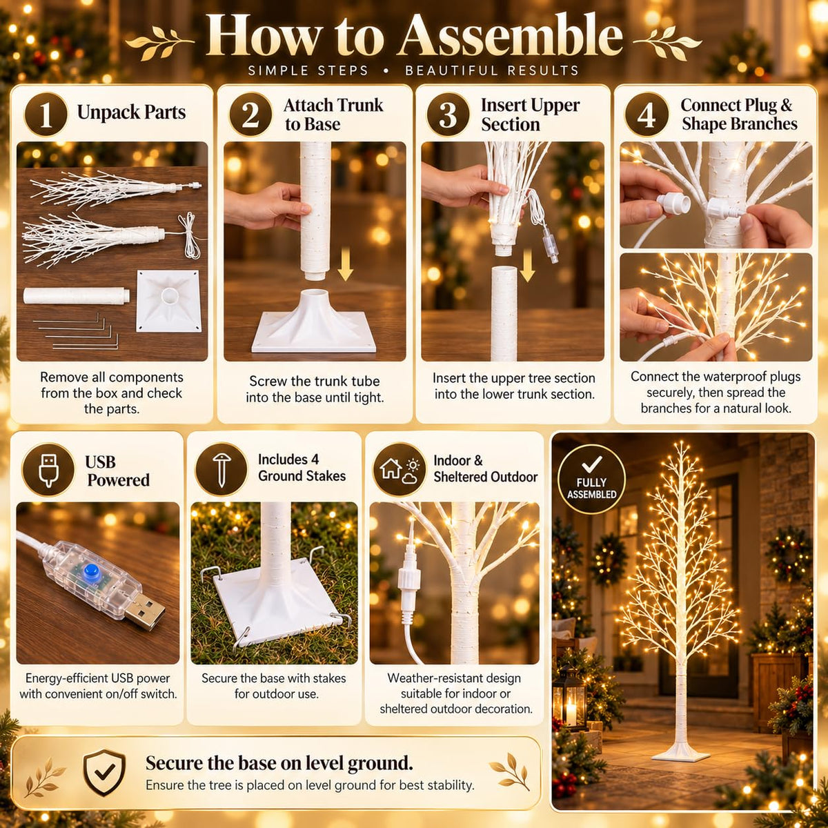 6FT Lighted Birch Tree, 312 LEDs, Warm White G995
