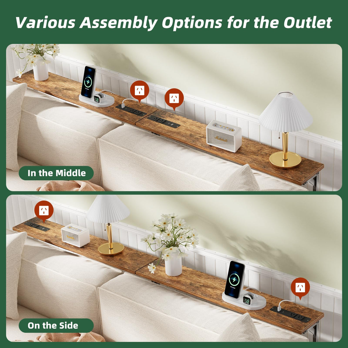 78.75” Narrow Adjustable Console Table with Outlet I655