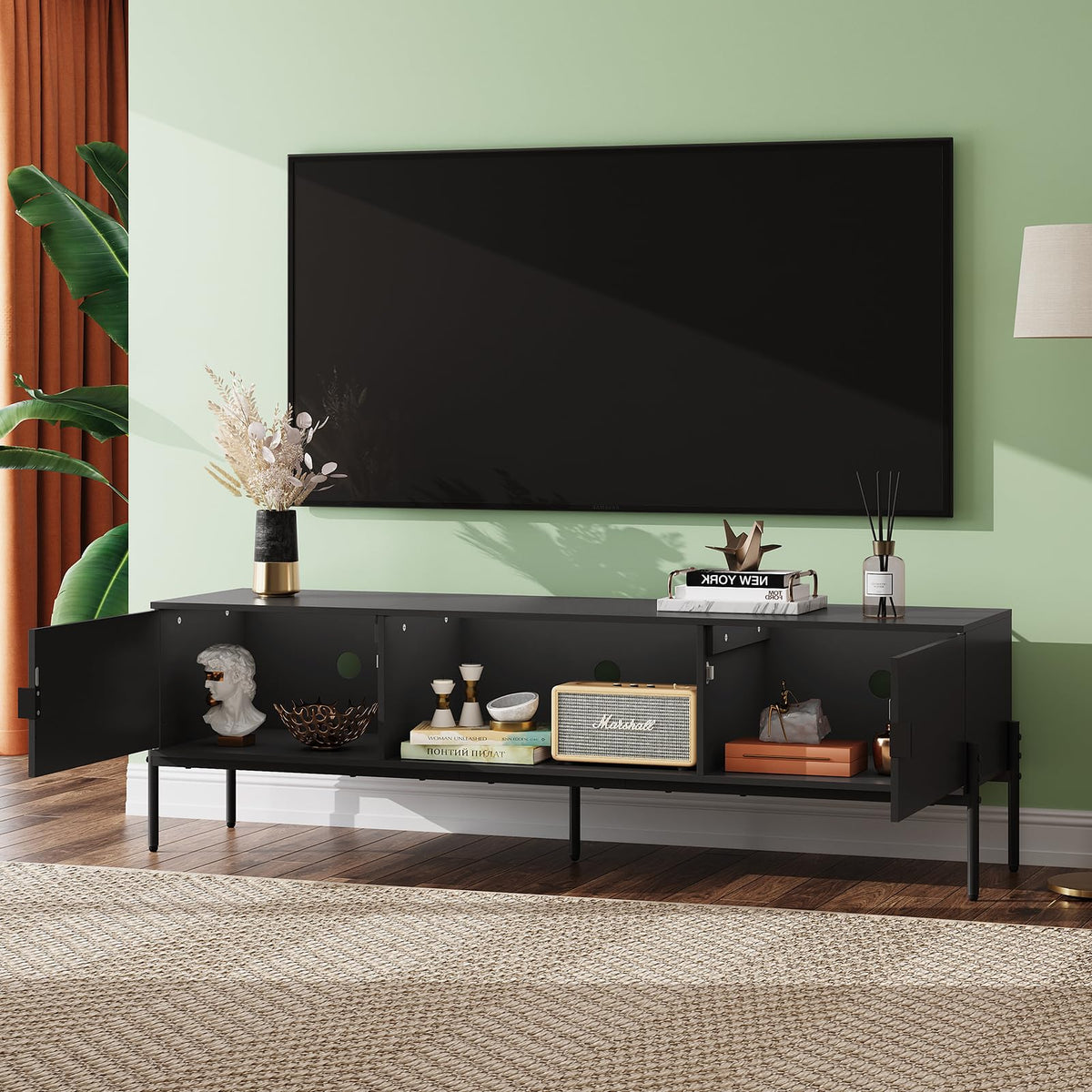 Black TV Stand with Metal Legs D713