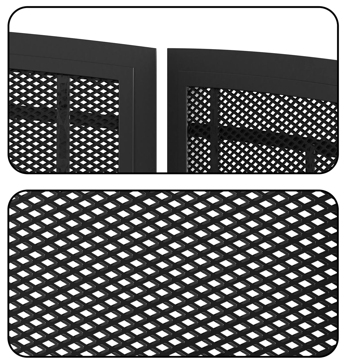 Black 3 Panel Wrought Iron Fireplace Screen 48x30 Inch Y168716
