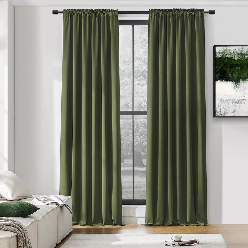 Olive Green 96 Inch Blackout Curtains, Set of 2 Panels U129939