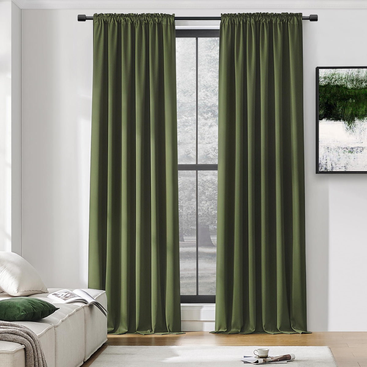 Olive Green 96 Inch Blackout Curtains, Set of 2 Panels U129939