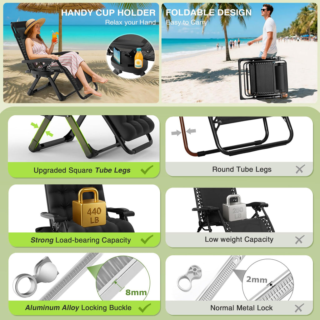 Zero Gravity Reclining Camping Chair Set of 2 with Cushion U4758
