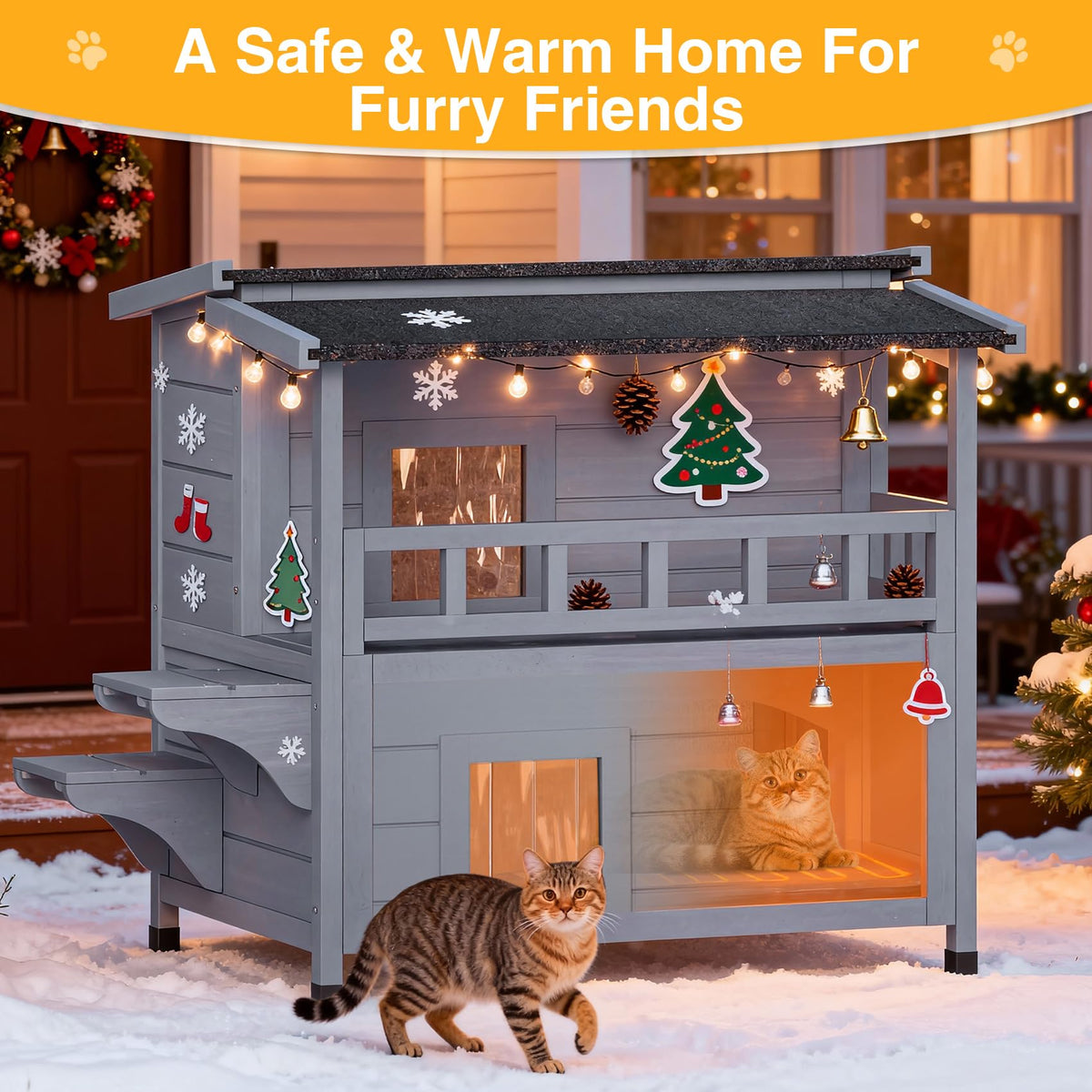 Wooden Heated 2-Story Cat House A186349