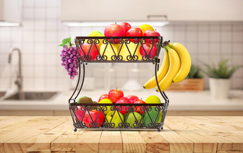 2-Tier Countertop Fruit Basket Bowl Storage L38569