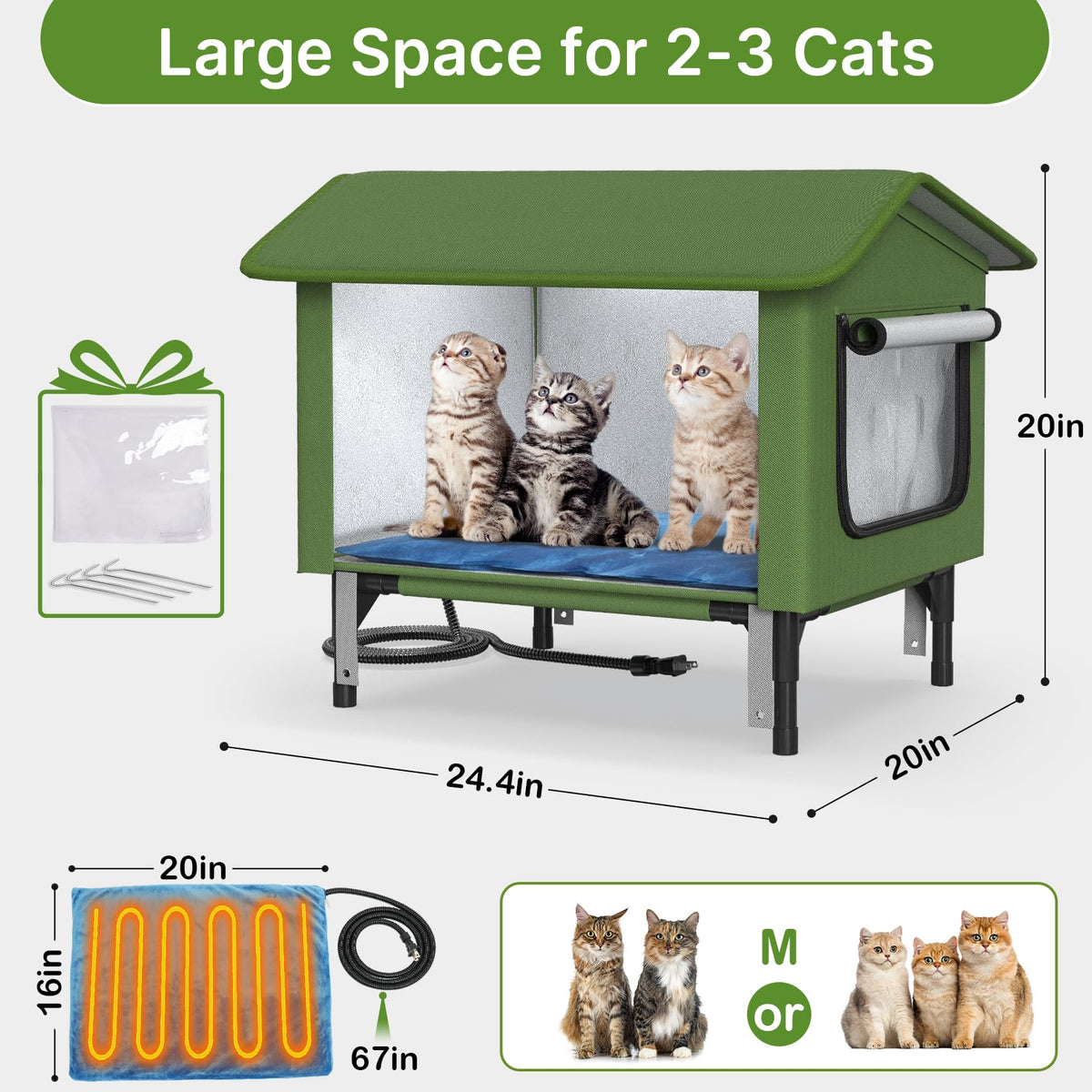 24" Heated Cat House with Escape Door K426545