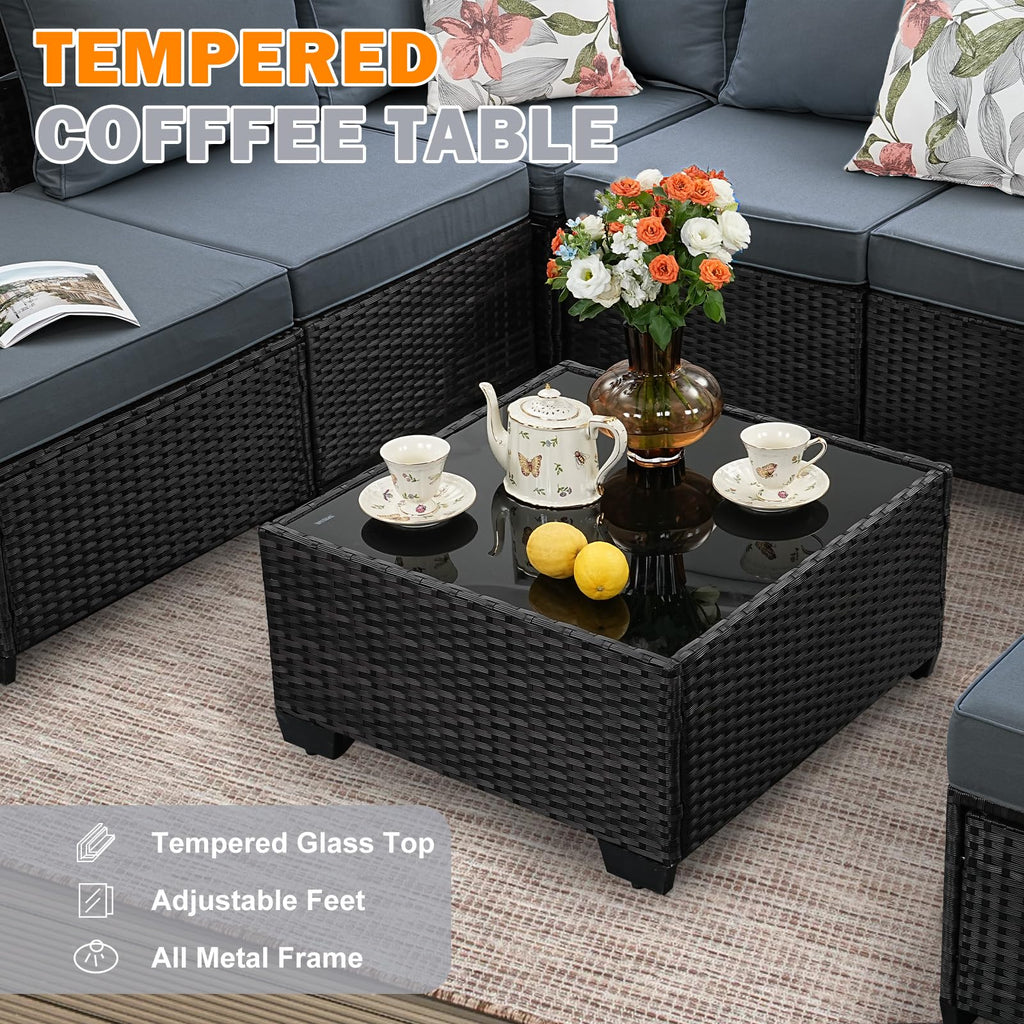 5 Pieces Wicker PE Rattan Patio Furniture Set with Cushion & Coffee Table, Grey P28874