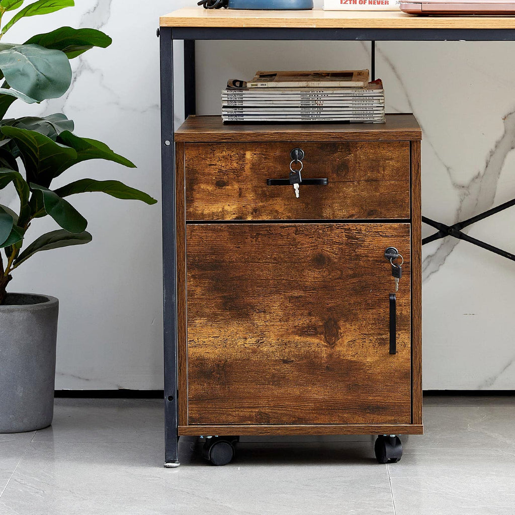1 Drawer Wood File Cabinet with Lock and Wheels T387