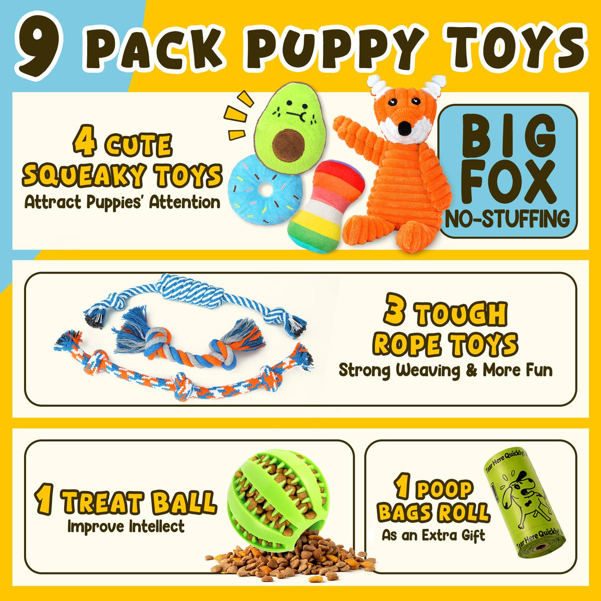 9 Pack Puppy Chew Toys with Rope G422
