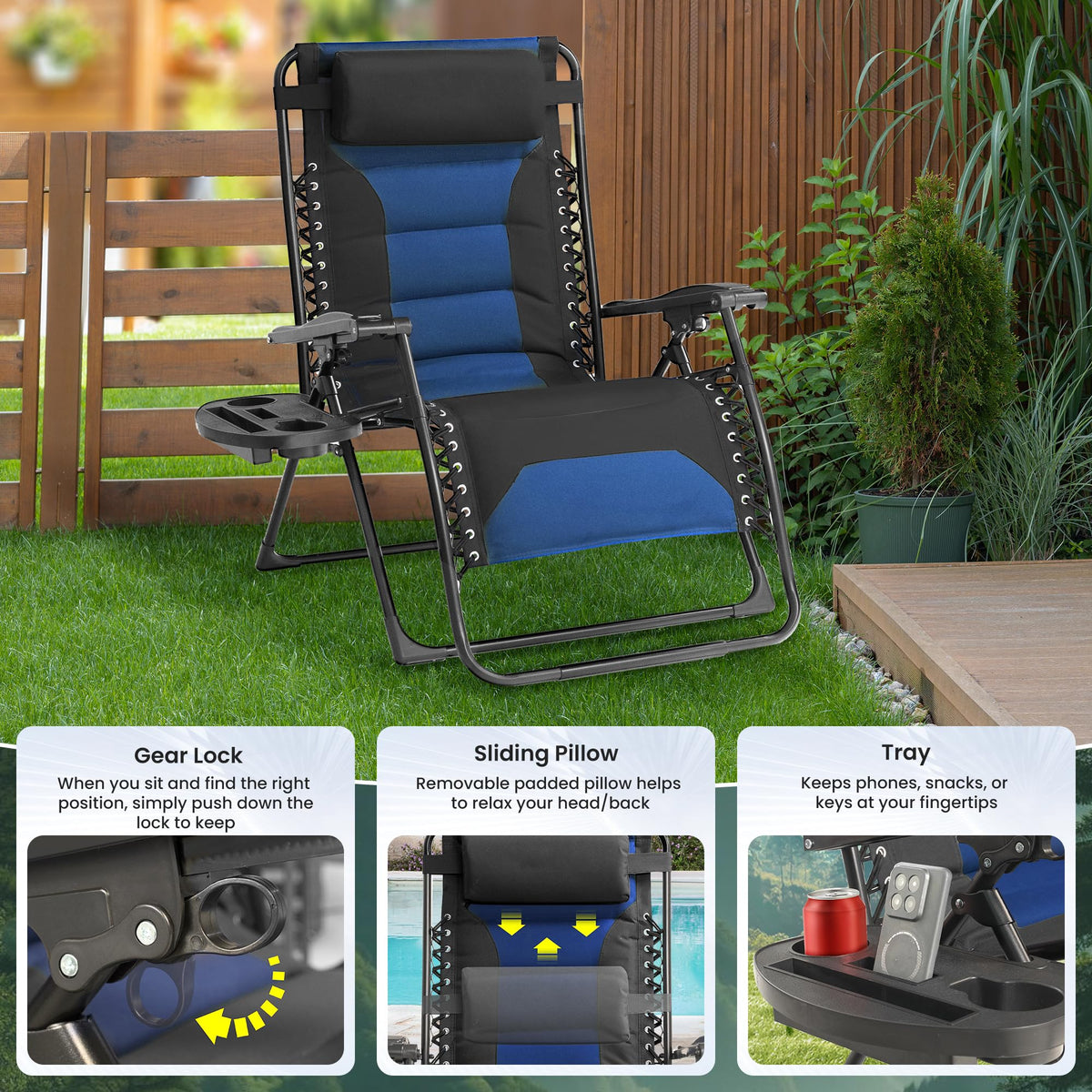 Oversized Zero Gravity Chair 2 Pack Black Blue N262666