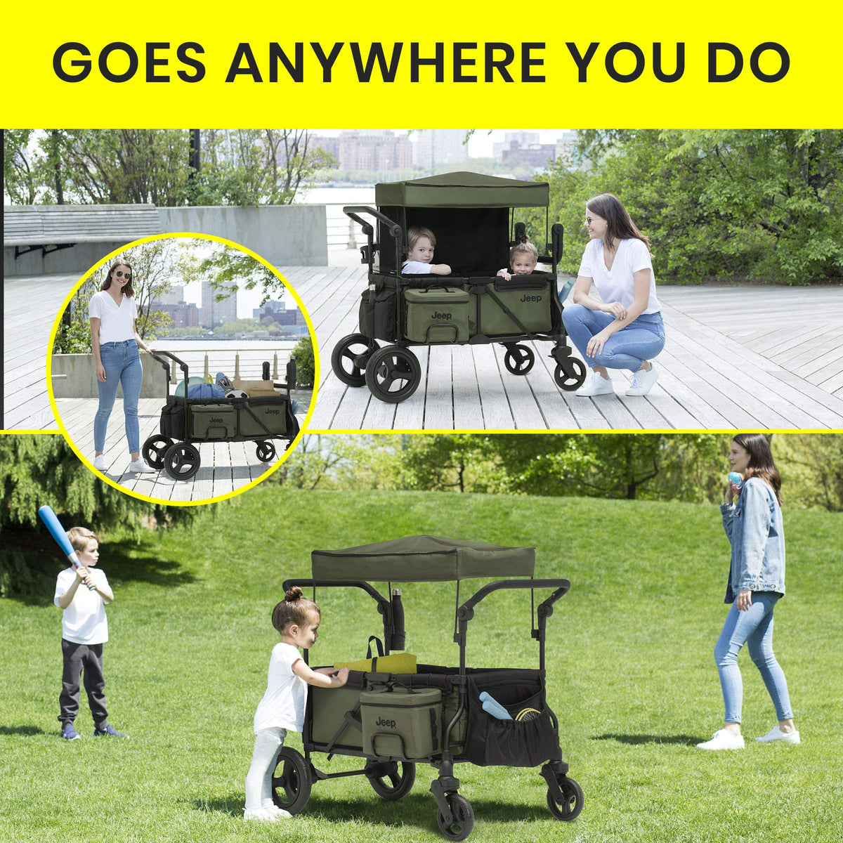 Black/Green Stroller Wagon with Cooler Bag V4776